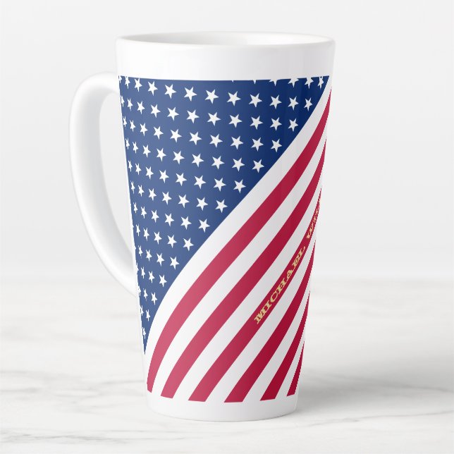 Taza De Café Latte Monogramado Personalizado de tiras de bandera esta (Ángulo izquierdo)