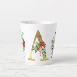 Taza De Café Latte Monogramed Xmas Latte Mug - Elegante Carta de Oro