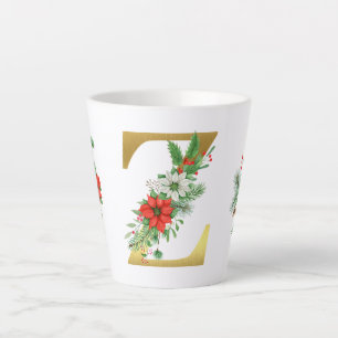 Taza De Café Latte Monogramo Xmas Latte Mug- Letra de oro