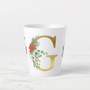 Taza De Café Latte Monogramo Xmas Latte Mug- Letra de oro