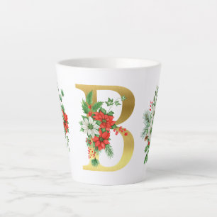 Taza De Café Latte Monogramo Xmas Latte Mug- Letra de oro