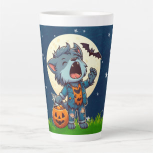 Taza De Café Latte Monstruo de hombre lobo con calabaza