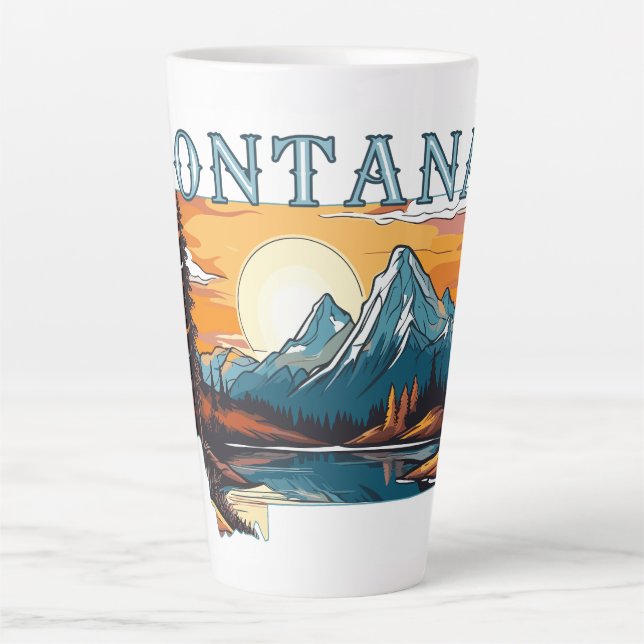 Taza De Café Latte Montañas de contorno de Montana (Anverso)