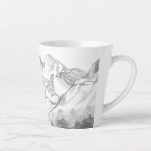 Taza De Café Latte Montañas Dibujadas a Lápiz en Taza de Latte