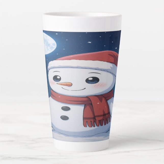 Taza De Café Latte  Moonlit Christmas Magic: Kawaii Snowman  (Anverso)
