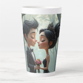 Taza De Café Latte Moonlit Vows – A Cute Gothic Wedding Moment. 