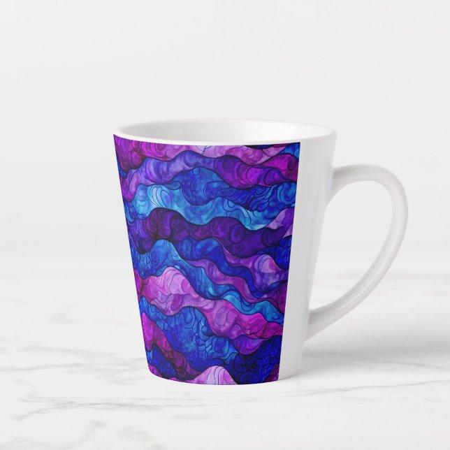 Taza De Café Latte Morado acuarela abstracto ripples mugre (Derecha)