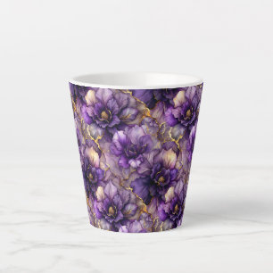 Taza De Café Latte Morado Floral Tinta de tinta de alcohol cerámica l