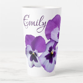Taza De Café Latte Morado pansy floral Emily nombre personalizable bo