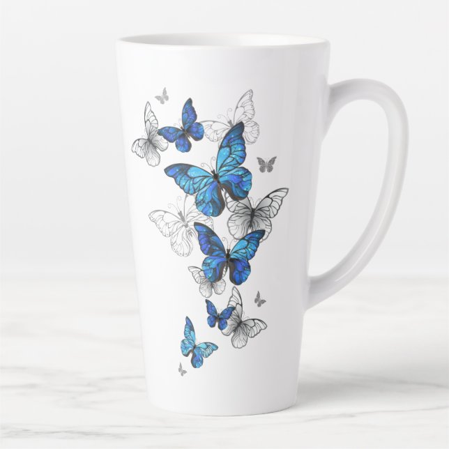 Taza De Café Latte Morfo de las mariposas voladoras azules (Derecha)