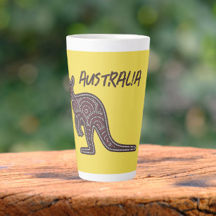 Taza De Café Latte Mosaico aborigen canguro