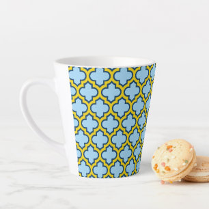 Taza De Café Latte Mosaico azul y amarillo, Entramado, Quatrefoil