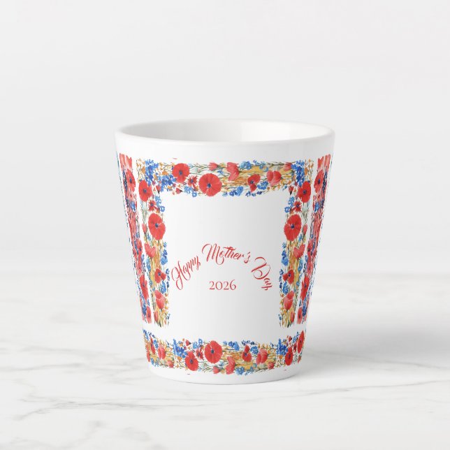 Taza De Café Latte Mother's Day 2026 Brush Strokes Wildflowers (Anverso)