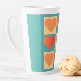 Taza De Café Latte Motifs Dégradé oranges et bleu canard avec Cœurs