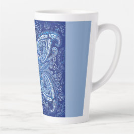 Taza De Café Latte Motivo de paisley azul monocromático