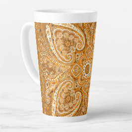 Taza De Café Latte Motivo de Paisley Dorado Monocromático