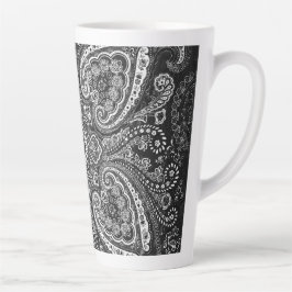 Taza De Café Latte Motivo de Paisley Negro Monocromático