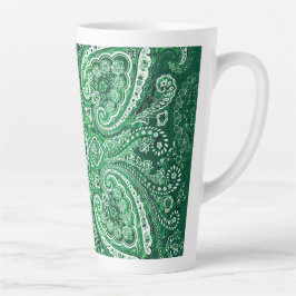 Taza De Café Latte Motivo de Paisley Verde Monocromático
