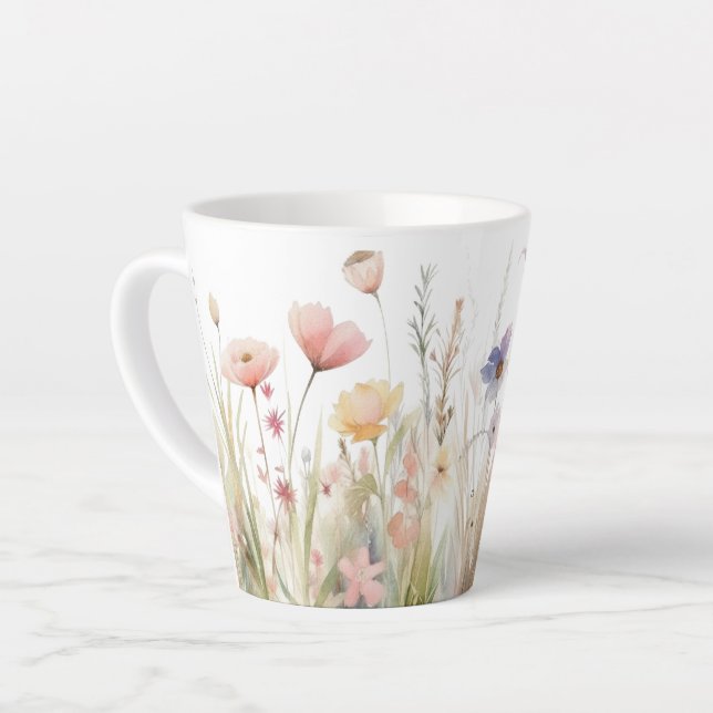 Taza De Café Latte Motivo romántico, rústico, de flor silvestre (Ángulo izquierdo)