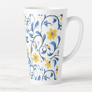 Taza De Café Latte Motivos florales del arte popular ucraniano.