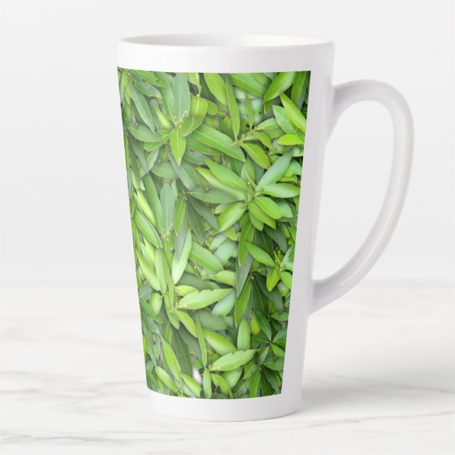 Taza De Café Latte Muchas hojas verdes hermosas   (Derecha)