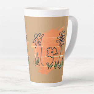 Taza De Café Latte Muestra de pintura de tres flores