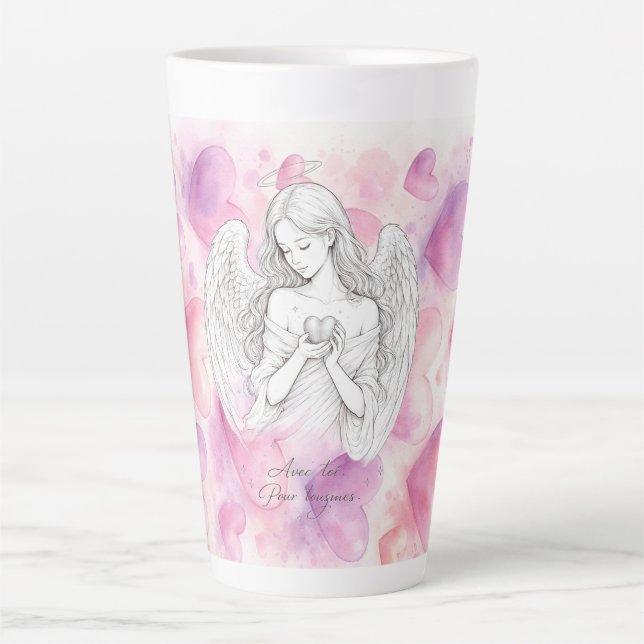 Taza De Café Latte Mug avec ange et cœur – Cadeau amour éternel (Anverso)