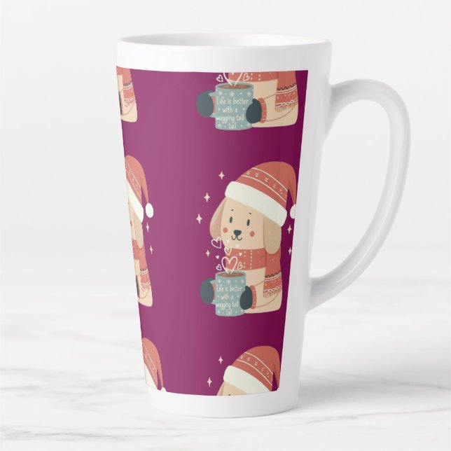 Taza De Café Latte Mug Chien de Noël Bonnet Écharpe Pastel - Life is  (Derecha)