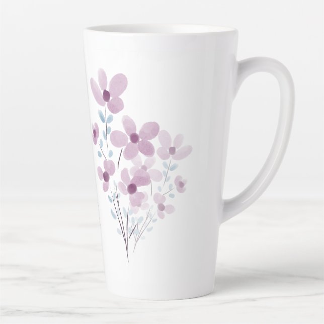 Taza De Café Latte Mug clásico con flores moradas (Derecha)