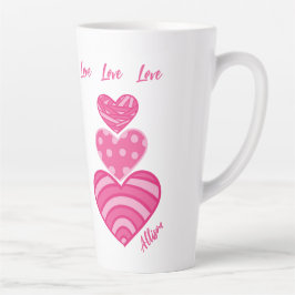 Taza De Café Latte Mug de amor moderno, 3 corazones rosados
