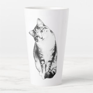 Taza De Café Latte Mug de arte monocromo de gato inclinado a la cabez