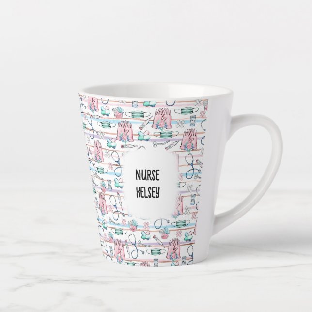 Taza De Café Latte Mug de enfermera (pelo rubio) personalizada (Derecha)