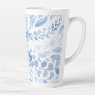 Taza De Café Latte Mug de flores azules y blancas