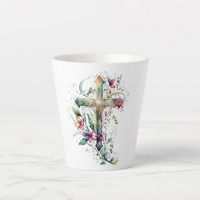 Taza De Café Latte Mug de la Cruz Floral (Anverso)