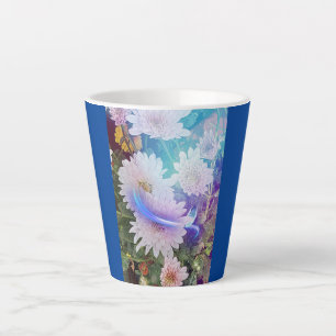 Taza De Café Latte Mug de latte azul personalizado con flores de marg