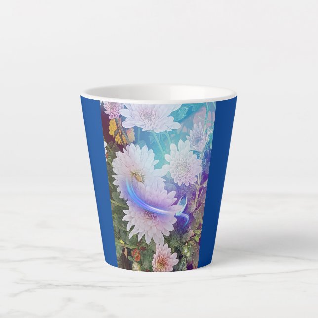 Taza De Café Latte Mug de latte azul personalizado con flores de marg (Anverso)