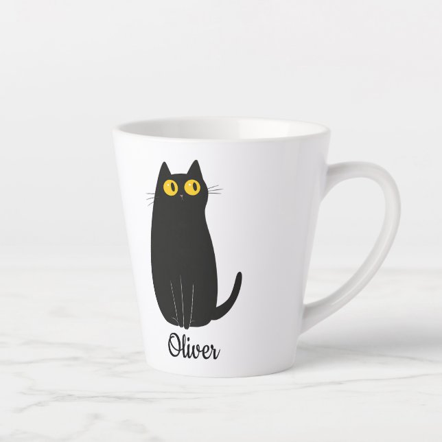 Taza De Café Latte Mug de latte de gato negro personalizado - nombre  (Derecha)