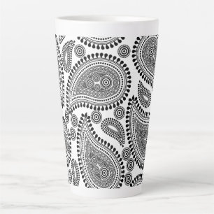 Taza De Café Latte Mug de latte grande de paisley negra y blanca