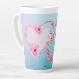 Taza De Café Latte Mug de latte grande rosa y azul romántico