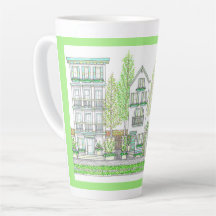 Mug de latte grande verde de la ciudad de primaver
