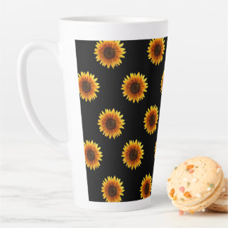 Taza De Café Latte Mug de latte negro de girasol