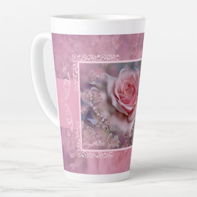 Taza De Café Latte Mug de latte rosa rosa grande (Ángulo izquierdo)