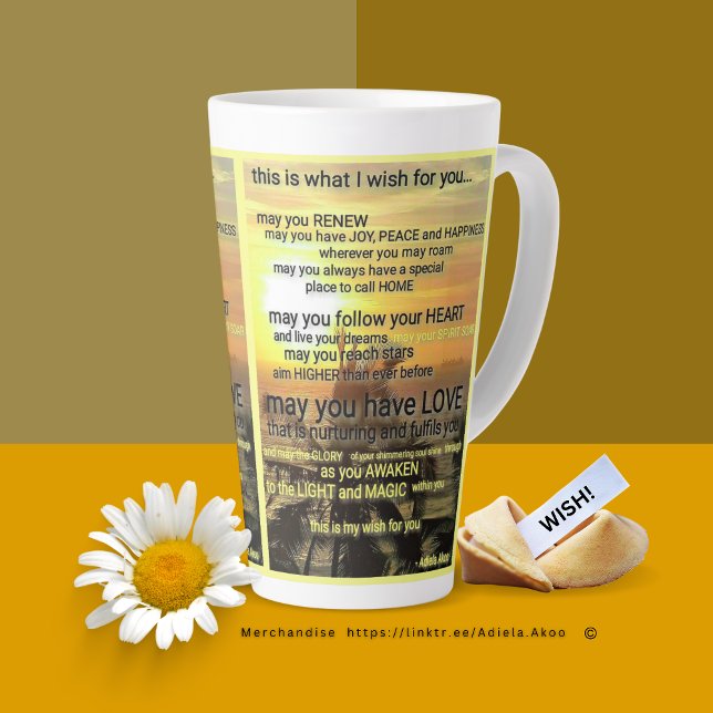 Taza De Café Latte Mug WISH del poeta Adiela Akoo - Grande Latte (Wish Latte Mug by Poet Adiela Akoo. Shop my store for tees, totes, fab finds & great gift ideas now!)