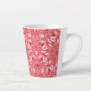 Taza De Café Latte Mugre de diseño de hojas de flores rojas