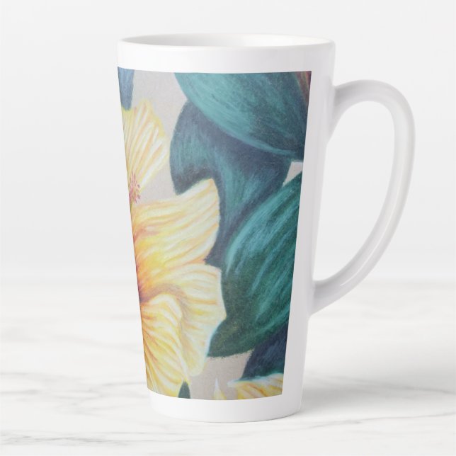 Taza De Café Latte Mugre lata de hibiscus amarillo (Derecha)