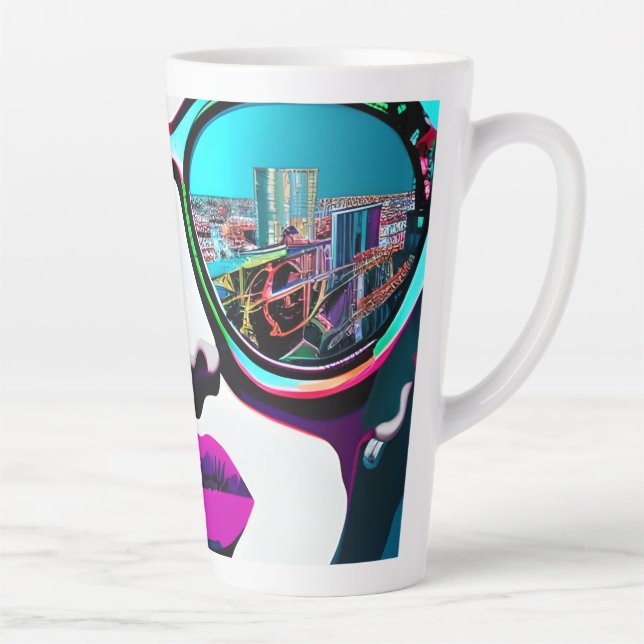 Taza De Café Latte Mujer abstracta en la reflexión de la ciudad con g (Derecha)