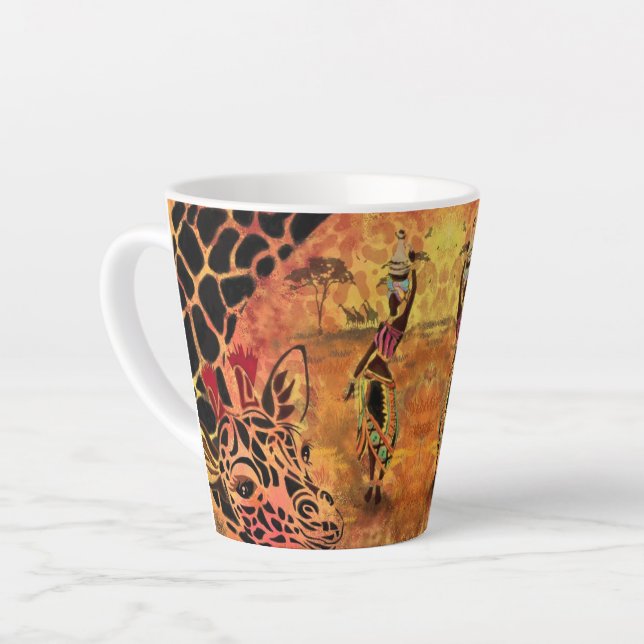 Taza De Café Latte Mujer africana y jirafa latte Mug (Ángulo izquierdo)