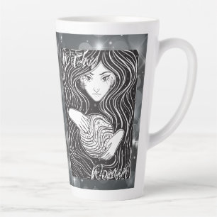 Taza De Café Latte Mujer Brujera Artista Negro y Blanco
