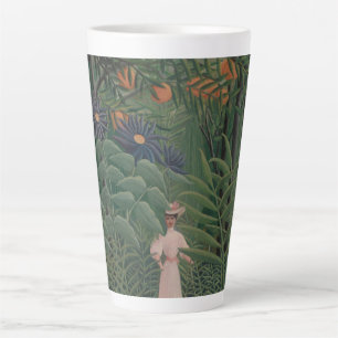 Taza De Café Latte Mujer caminando en un bosque exótico, Henri Rousse