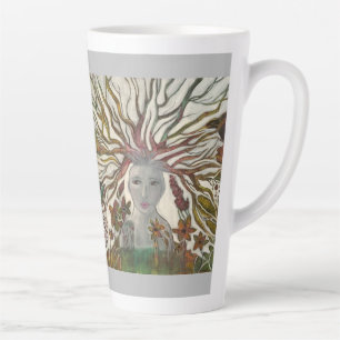 Taza De Café Latte Mujer como arte surrealista de árbol